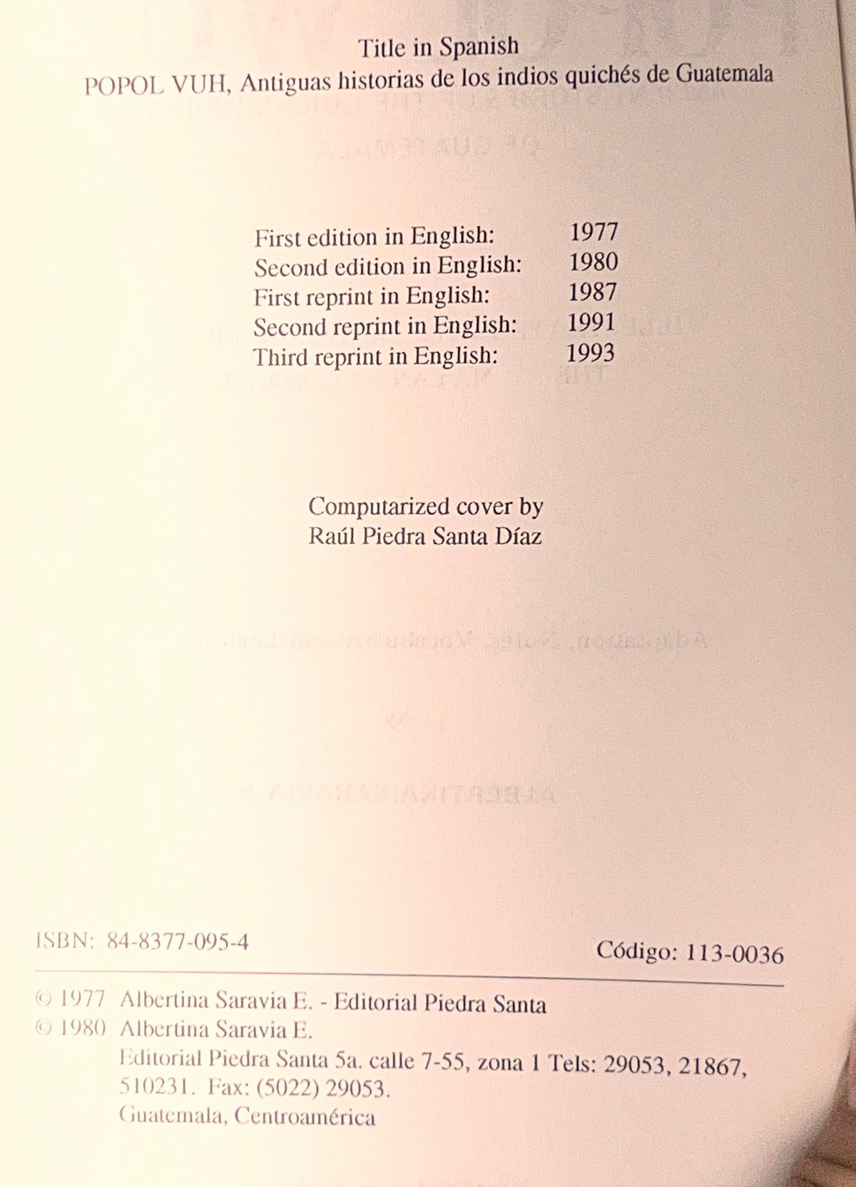 Popol Wuh: Ancient Stories of the Quiche Indians of Guatemala